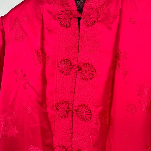 Solz Squirrel Chinese Reversible Silk Jacket Size MED Black Pink Floral GUC - Picture 10 of 13